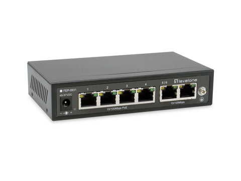 FEP-0631, 6-Port Fast Ethernet, 4-Port PoE, 802.3af/at, 250M, PoE Auto checking