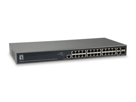 GEP-2682 TURING 26-Port L3 Lite Managed Giga, PoE Switch, 24 PoE Outputs, 370W, 2 x SFP/RJ45 Combo