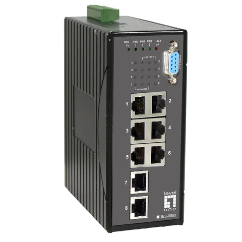 IES-0880 8-Port L2 Managed Gigabit Industrial Switch, DIN-Rail, -40?øC to 75?øC